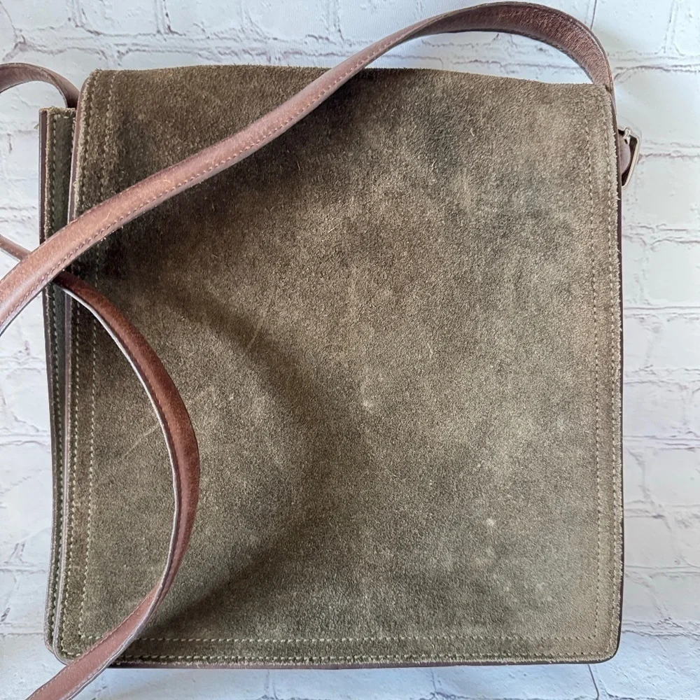 Rare Vintage Coach Olive Suede Leather Crossbody Bag